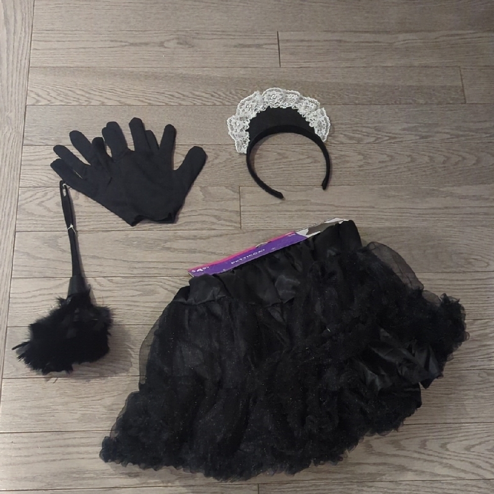 Girls 4 Piece Black French Maid Costume Set - NWT Size 8-10
